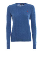 Pull azzurro in merino e cashmere a trecce