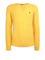 Pull in lana e cashmere a trecce giallo