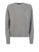Pull grigio in lana con logo ricamato