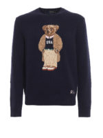 Pull in lana blu con intarsio Polo Bear
