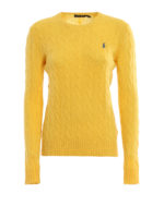 Pull giallo in merino e cashmere a trecce