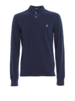 Polo a manica lunga in cotone blu navy