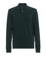 Polo a manica lunga in cotone verde bottiglia