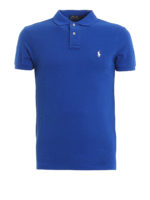 Polo slim fit in cotone pique blu elettrico