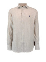 Camicia in lino a righe con logo