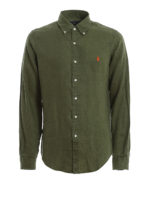 Camicia verde in lino colletto button down