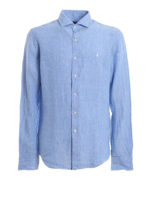 Camicia in lino con ricamo iconico logo