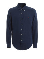 Camicia navy in lino colletto button down