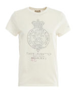 T-shirt con stampa logo e perline