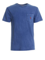 T-shirt blu con taschino e logo ricamato