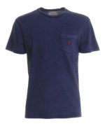 T-shirt blu con tasca e logo ricamato