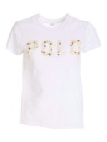 T-shirt bianca con logo decorato