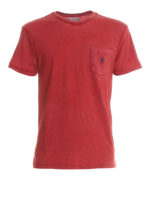 T-shirt rossa con tasca e logo ricamato
