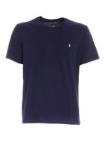 T-shirt blu con ricamo logo bianco
