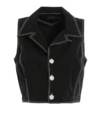 Top corto con impunture a contrasto