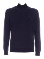 Pullover blu melange con ricamo logo