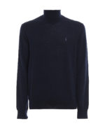 Girocollo in lana merino blu con logo