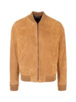 Bomber in pelle scamosciata cammello