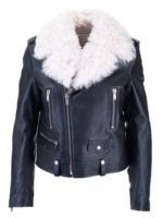 Giacca in pelle nera con shearling