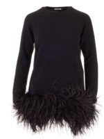 Abito in cashmere nero con piume