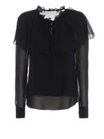 Blusa nera con balze e coulisse