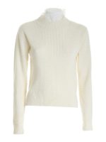 Pullover con scollo in pizzo bianco