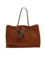 Borsa a spalla color cuoio con manico in tess