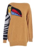 Pullover color cammello con intarsio tucano