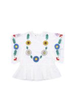 Blusa in cotone bianco con ricami floreali