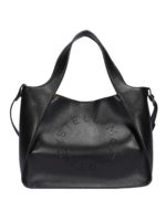 Borsa in similpelle nera con logo perforato