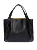 Shopper in similpelle nera con logo perforato