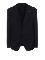 Blazer blu tinta unita in lana e cashmere