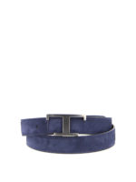 Cintura blu in suede con fibbia a T