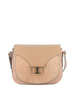 Borsa in pelle e suede con fibbia T