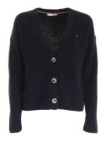 Cardigan boxy blu con ricamo logo