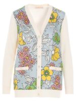 Cardigan in lana bianca con inserti floreali