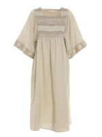 Caftano in lino con ricamo geometrico