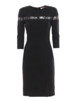 Abito aderente nero in maglina con pizzo