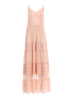 Maxi abito in misto seta e pizzo a balze