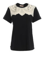 T-shirt in jersey con intarsio in pizzo