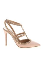 Ankle strap rosa con cinturini e borchie