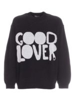 Pullover nero melange con logo bianco