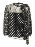 Blusa in tulle con ricami floreali