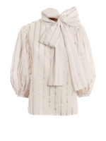 Blusa con fiocco in cotone e riga lame