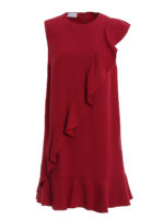 Abito rosso in crepe envers satin con ruche