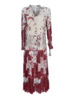 Abito a pieghe in stampa bianca e rossa