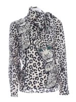 Camicia in seta bianca stampa Leo Panther