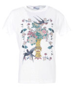 T-shirt con fiori e rondini