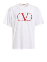 T-shirt bianca in cotone con logo rosso