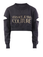 Felpa crop nera con logo in strass